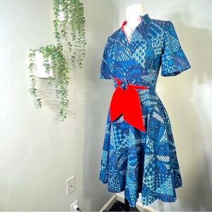 Vintage Plaza South Mid Century Style Princess Cut Dress Red White Blue